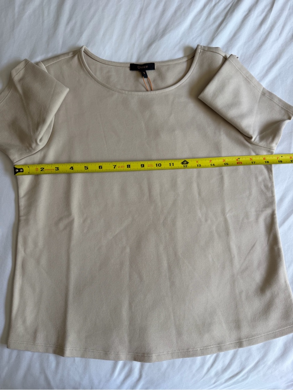 NWT Quince Ultra Stretch Ponte Ecru Light Tan Cream Short Sleeve Top Minimalist - Picture 15 of 16